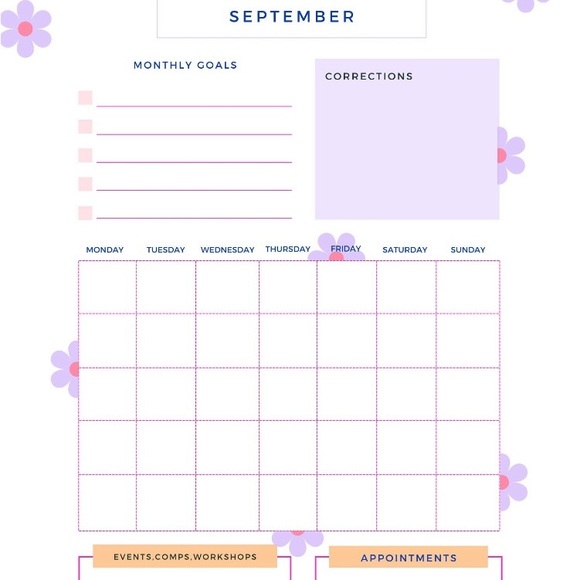 A monthly planner made just for dancers! Buy on my etsy shop! Wordsbysheena. - Picture 3 of 3